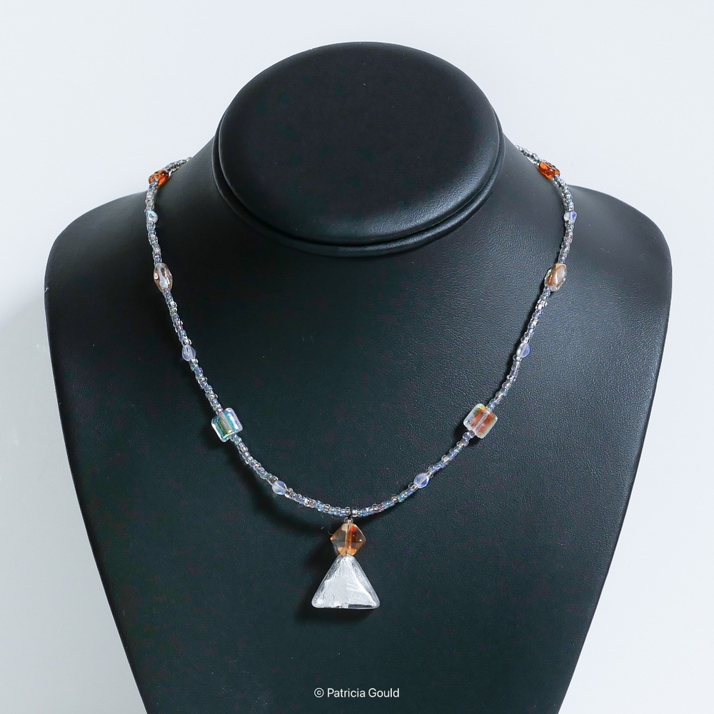 New - Necklace - N38 - Glass Beads and foil lined accent pendant - One of a kind